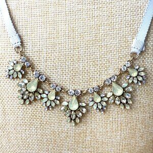 Statement Bib Necklace With Opalescent Teardrop & Clear Rhinestones On Adjustabl